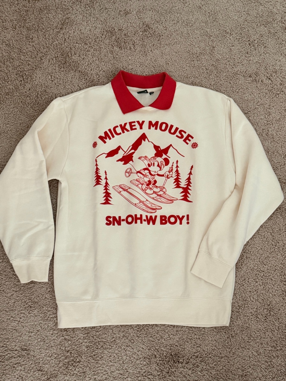 Disney Cream Sweatshirt with Red Mickey Ski Graphic